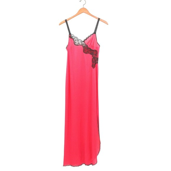 Vanity Fair Other - Vintage Vanity Fair Nightgown Long Chemise Slip Red Black Lace Polka Dot S